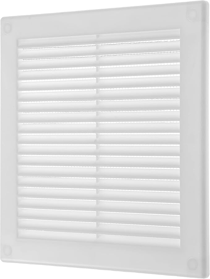 Repa Market 10 x 10 Inch (Outer) White Square Air Vent Cover - Pack of 2 Plastic Fresh Air Intake Vent - AC Cover with Nylon Mesh Screen, Wall, Ceiling HVAC Return Air Register, Modern Soffit Vents