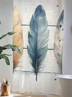 Sheer Curtains 96 Inches Long, Boho Blue Feathers Semi Sheer Curtains Light Filtering Window Treatment, Country Vintage Wooden Grain Privacy Voile Drapes for Living Room Bedroom 52x96 Inch