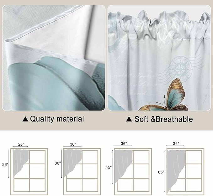 Blue Tulips Swag Valances for Windows, Watercolor Flowers Butterfly Spring Farmhouse Blue Rod Pocket Kitchen Curtains Valance, Small Window Curtains Swag for Cafe Living Room, 2 Panels, 36x36 inch