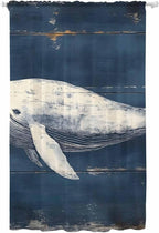 Sheer Curtains 96 Inches Long, Ocean Vintage Whale Semi Sheer Curtains Light Filtering Window Treatment, Summer Retro Wood Grain Privacy Voile Drapes for Living Room Bedroom 52x96 Inch