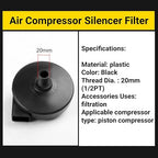 Air Compressor Intake Filter and Silencer 20mm 1/2PT Replacement Part Reduces Noise for Air Compressors and Pumps