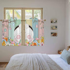Easter Kitchen Curtains 45 Inch Long 2 Panel Set, Rod Pocket Window Treatment, Spring Colorful Bunny Eggs Flower Wood Grain Light Filtering Short Curtains & Drapes for Bathroom Laundry 52"W x 45"L