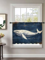 Sheer Curtains 45 Inch Length, Ocean Vintage Whale Semi Sheer Curtains Light Filtering Window Treatment, Summer Retro Wood Grain Privacy Voile Drapes for Living Room Bedroom 52x45 Inch