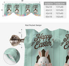 Green Easter Tie Up Valance Curtains for Windows, Kitchen Curtains Window Shades, Spring Cartoon Bunny Colorful Eggs Wood Grain Light Filtering Roman Curtain Valances for Bedroom/Bathroom/Cafe 60"x18"