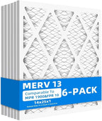 (6 Pack) 14x25x1 Air Filters, MPR 1900 & FPR 10, MERV 13 Pleated Air Filter (Actual Size: 13.75" x 24.75" x 0.75")