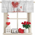 Valentine's Day Valance Curtains for Kitchen, Red Love Trees Bicycles Balloons Wood Grain Privacy Rod Pocket Valance Curtain, Light-Filtering Window Treatment for Bedroom Bathroom, 42"x18"