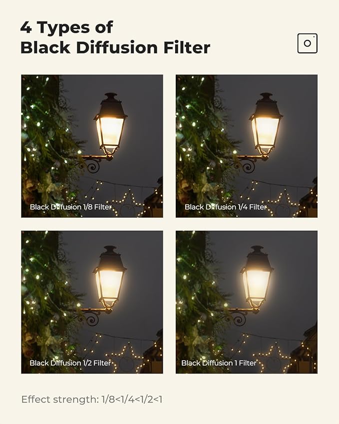 K&F Concept 77mm Black Diffusion 1/8 Filter, Mist Dreamy Cinematic Effec Filter for Video/Vlog/Portrait Photography K-Series