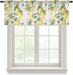 Spring Summer Lemon Sheer Valance Curtains, Leaf Flower White Wood Grain Light Filtering Kitchen Valances Rod Pocket Voile Curtain Window Treatment for Bedroom/Living Room/Basement 42Wx18L