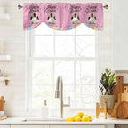 Pink Easter Tie Up Valance Curtains for Windows,Kitchen Curtains Window Shades,Easter Bunny Eggs Spring Cartoon Farmhouse Wood Grain Light Filtering Curtain Valances for Bedroom/Bathroom/Cafe 60"x18"