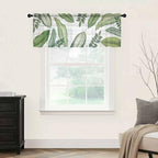 Summer Palm Leaf Sheer Valance Curtains, Green Tropical Plants Nature Leaves Wood Grain Light Filtering Kitchen Valances Rod Pocket Voile Curtain Treatment for Bedroom/Living Room/Basement 42Wx12L