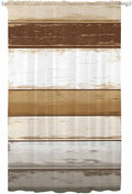 Sheer Curtains 84 Inches Long, Brown Wood Grain Semi Sheer Curtains Light Filtering Window Treatment, Vintage Country Geometric Striped Privacy Voile Drapes for Living Room Bedroom 52x84 Inch