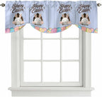 Blue Easter Tie Up Valance Curtains for Windows, Kitchen Curtains Window Shades, Spring Cartoon Bunny Colorful Eggs Wood Grain Light Filtering Roman Curtain Valances for Bedroom/Bathroom/Cafe 42"x12"