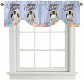 Blue Easter Tie Up Valance Curtains for Windows, Kitchen Curtains Window Shades, Spring Cartoon Bunny Colorful Eggs Wood Grain Light Filtering Roman Curtain Valances for Bedroom/Bathroom/Cafe 42"x18"