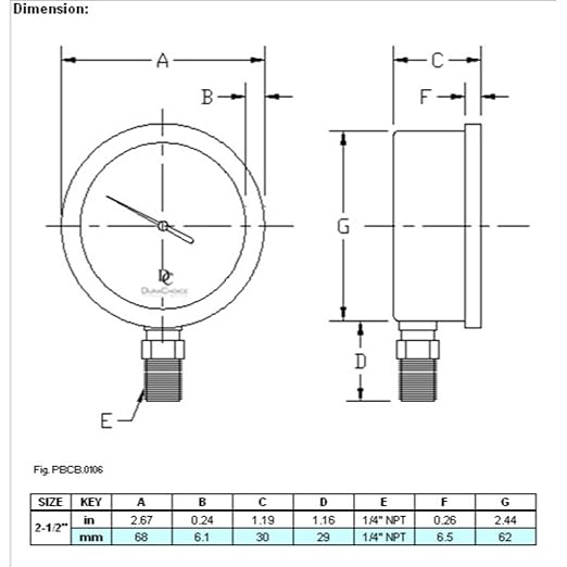 2-1/2" Oil Filled Pressure Gauge - Stainless Steel Case, Brass, 1/4" NPT, Lower Mount Connection, 0-160PSI