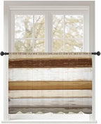Sheer Curtains 54 Inch Length, Brown Wood Grain Semi Sheer Curtains Light Filtering Window Treatment, Vintage Country Geometric Striped Privacy Voile Drapes for Living Room Bedroom 52x54 Inch