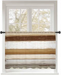 Sheer Curtains 45 Inch Length, Brown Wood Grain Semi Sheer Curtains Light Filtering Window Treatment, Vintage Country Geometric Striped Privacy Voile Drapes for Living Room Bedroom 52x45 Inch