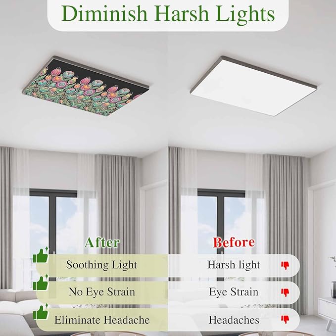 Fluorescent Light Covers for Ceiling Lights Colorful Flowers Magnetic Light Filters 1 Pack 4x2 ft Abstract Lines Floral Ceiling Lights Cover for Classroom Office School Home Drop Lamp Decor