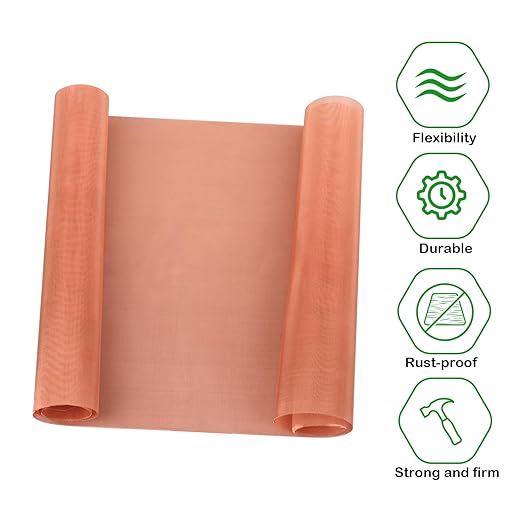 Copper Mesh Screen - 7.9" x 118", 40 Mesh, Dense Filter 99.9% Pure Copper Fabric DIY Kit for Window Protection