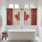 Canada Kitchen Curtains, Red Maple Leaf Flag Vintage Farmhouse Wooden Grain Light Filtering Window Curtain Panels, 2Pcs Rod Pocket Window Treatments Set for Cabin Bathroom Bedroom 52x45 Inches
