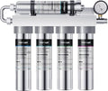 Vortopt Under Sink Water Filtration System-NSF&CEC Certified,Stainless Steel Water Filter, Real-time Pressure Gauge,0.01μm Kitchen Undersink Water Filtration,Retain Beneficial Minerals,U1(5 Filters)