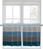 Retro Farm Blue Gray Wood Grain Window Valance Curtains, Rustic Wooden Plank Light Filtering Kitchen Valance with 3-inch Rod Pocket for Living Room Bathroom Bedroom,2 Panel,27.5x24In