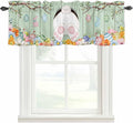 Easter Curtain Valances for Windows, Kitchen Valance Window Treatment, Spring Watercolor Bunny Eggs Wooden Grain Green Light Filtering Block Curtains for Bathroom/Bedroom/Living Room 60'' x 18''