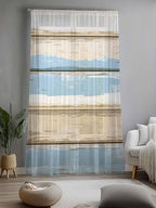 Sheer Curtains 96 Inches Long, Vintage Geometric Blue Semi Sheer Curtains Light Filtering Window Treatment, Abstract Country Shabby Wood Grain Privacy Voile Drapes for Living Room Bedroom 52x96 Inch