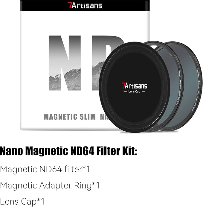 7artisans Nano Magnetic Filter UV Filter ND Light Reduction Filter/CPL Polarization Filter/GND Gradient Filter/Black Mist 1/4 Portrait Photography Filter Suitable for Lens(72mm ND64)