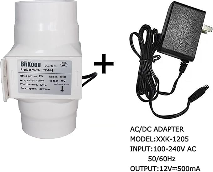 Inline Duct Fans 3 Inch 12V Extractor Fan 6W 47Cfm Plastic Variable Vent Blower Workshop Dust Fume Air Extractor Fan for Carbon Filter (Color : NO Adjustable Speed, Size : 6w)
