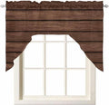Brown Wooden Board Swag Kitchen Curtains Valance and Tier Set, Vintage Wood Grain Farmhouse Barn Themes Light-Filtering Swag Valance, Rod Pocket Short Curtain for Bedroom Cafe, 56x36 inches