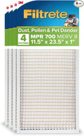 Filtrete 11.5x23.5x1 AC Furnace Air Filter, MERV 8, MPR 700, Tough on Pollen, Easy on Airflow, 3-Month Pleated 1-Inch Electrostatic Air Cleaning Filter, 4-Pack (Actual Size 11.19 x 23.19 x 0.81 in)