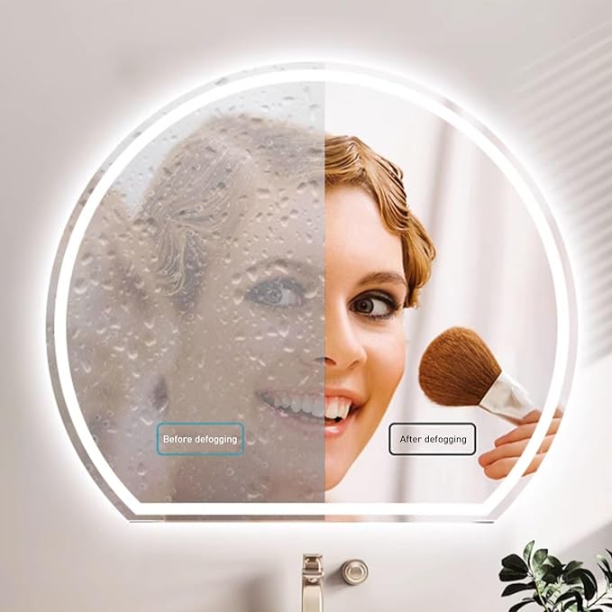 Bathroom Mirror with LED Lights, Wall Mounted Bathroom Mirrors, Bathroom Mirrors with Touch, 3 Colour Dimmable and Demister Pad, IP44 Smart Mirror(19.6"/50cm)