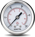 SENCTRL 0-100 Psi Pressure Gauge, 2" Dial Size, 1/4 NPT Back Mount, Waterproof, Stainless Steel Case, for Water Filter Well Pump Air Tire Low Pressure Test