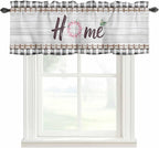 Spring Flowers Curtain Valances for Windows, Kitchen Valance Window Treatment, Farmhouse Watercolor Black Plaid Wood Grain Light Filtering Block Curtains for Bathroom/Bedroom/Living Room 42'' x 18''