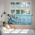 Farmhouse Wooden Grain Tier Curtains, Vintage Shabby Chic Flower Blue Light Filtering Kitchen Curtains, 2Pcs Rod Pocket Half Window Treatments Panels for Sink Cafe Cabinet Camper 27.5x24 Inches