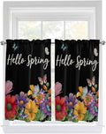 Spring Flowers Tier Curtains 45 Inches Long, Watercolor Country Colorful Floral Black Window Treatment Curtain Drapes, Window Half Privacy Curtains for Bedroom Bathroom, 42"x45", 2 Panels