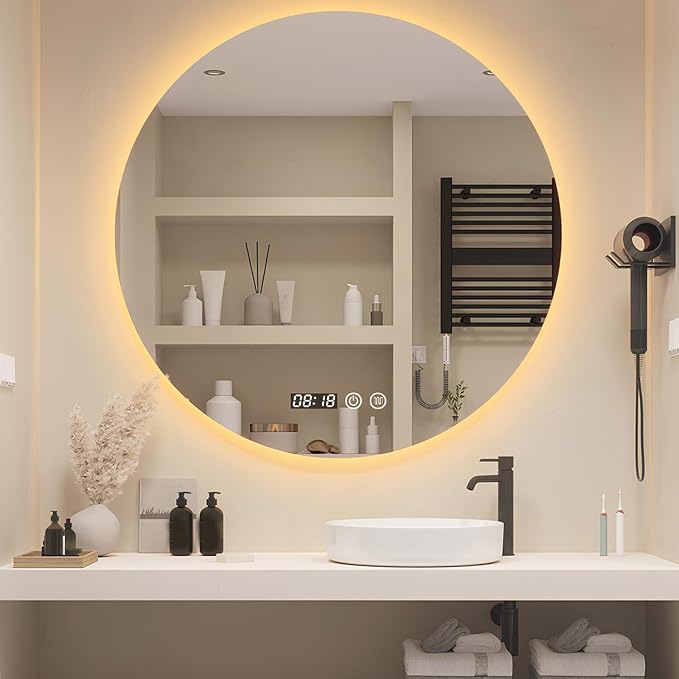 LTSRLL Frameless Illuminated LED Bathroom Wall Mirror with Touch, Demister Pad and Dimmable Lights & 3 Colors for Makeup Shaving and Bath Vanity IP44(Backlight,60cm/23.6in)