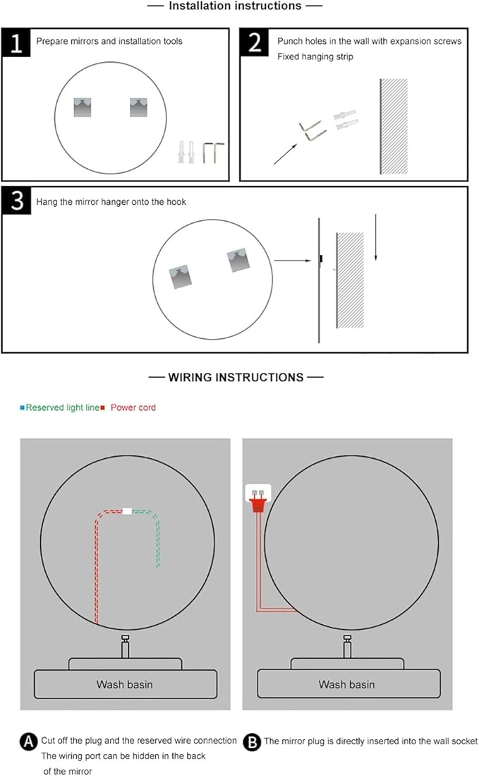 Led Mirror for Bathroom,Bathroom Mirrors for Vanity,Shatter-Proof,with Dimming & 3 Color Modes,Heated Demister Pad,Anti-Fog,Hanging Vanity Mirror,Easy to Install, Easy to Clean (Size : 50x50cm)