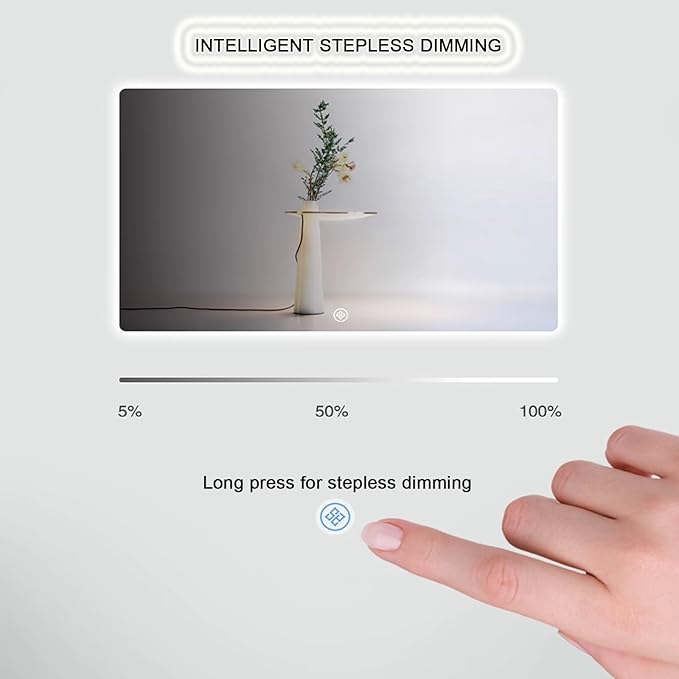Bathroom Mirror with LED Lights，LED Bathroom Mirror，Smart Lighted Bathroom Mirror for Wall，Energy-Saving LED Smart Mirrors，with Demister Pad，Three-Color Light(H50*W70cm/H19.7*W27.6IN)