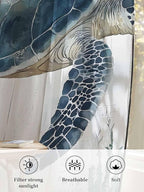 Sheer Curtains 54 Inch Length, Sea Turtle Teal Blue Semi Sheer Curtains Light Filtering Window Treatment, Summer Coastal Ocean Wood Grain Privacy Voile Drapes for Living Room Bedroom 52x54 Inch
