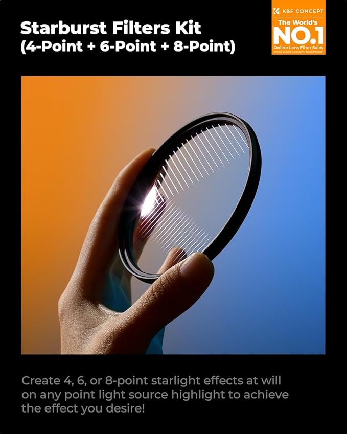 K&F CONCEPT 52mm Star Filters Kit (3pcs) 4 Points 6 Points 8 Points Cross Screen Starburst Filters Set -18 Layer Coating Ultra Slim Optical Glass Camera Lens Filter with 3 Cleaning Cloth