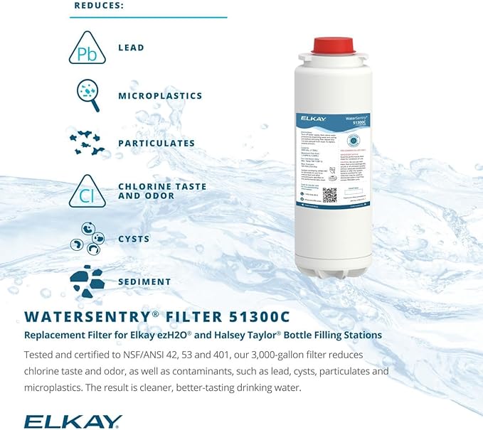 Elkay Genuine WaterSentry 51300C Lead + Microplastics NSF/ANSI Certified Filter (Single)(Bottle Fillers)