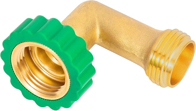 Lead-Free Brass 90°Hose Elbow Fitting,90 Degree Hose Saver Green Quick Swivel Connect Adapter,Thread Size 3/4" Connectors,Hose Protector with Water Filter 1 Pc
