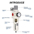 1"NPT Air Filter Regulator Combo Piggyback,5 Micron Brass Element, Semi-Auto Drain,Air Pressure Regulator AW5000-10,0-150 psi Gauge