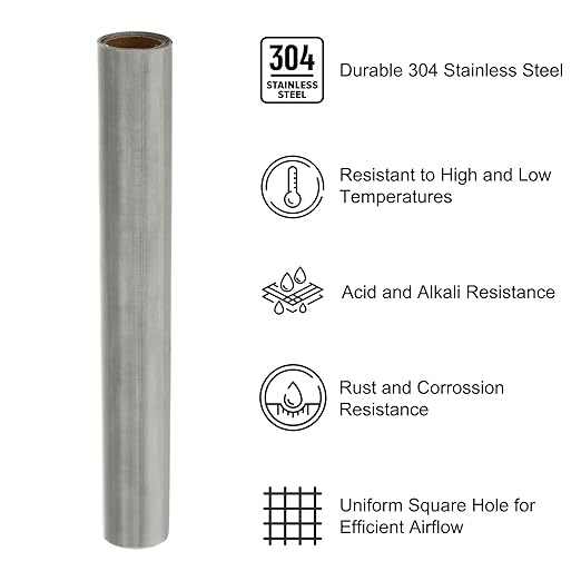 PATIKIL 40" L x 16" W Woven Wire Mesh, 150 Mesh 304 Stainless Steel Air Vent Filter Screen with Gloves for Window Security Vent Cover Filtration Animals Fence