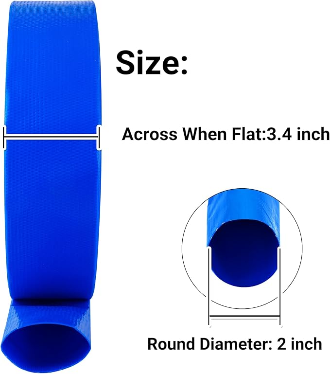 2" x 25 FT Pool Backwash Hose Blue Heavy Duty Reinforced PVC Lay Flat Water Discharge Hose for Swimming Pool Filter Pump,with 2 Clamp