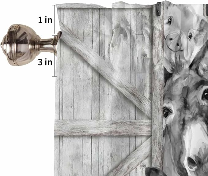 Grey Farmhouse Kitchen Curtains 54 Inches Length, Vintage Sunflowers Animals Printed Window Treatment Curtain Drapes, Thermal Insulated Drapes for Basement Hotel RV, 42"x54", 2 Panels