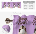 Purple Easter Tie Up Valance Curtains for Windows, Kitchen Curtains Window Shades, Spring Cartoon Bunny Colorful Eggs Wood Grain Light Filtering Curtain Valances for Bedroom/Bathroom/Cafe 42"x18"