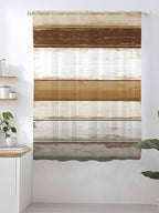 Sheer Curtains 63 Inch Length, Brown Wood Grain Semi Sheer Curtains Light Filtering Window Treatment, Vintage Country Geometric Striped Privacy Voile Drapes for Living Room Bedroom 52x63 Inch