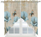 Spring Flowers Swag Valances for Windows, Vintage Rustic Tulips Floral Butterfly Khaki Rod Pocket Kitchen Curtains Valance, Small Window Curtains Swag for Cafe Living Room, 2 Panels, 28x36 inch